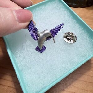 Vintage pewter Purple and Silver Hummingbird Pin